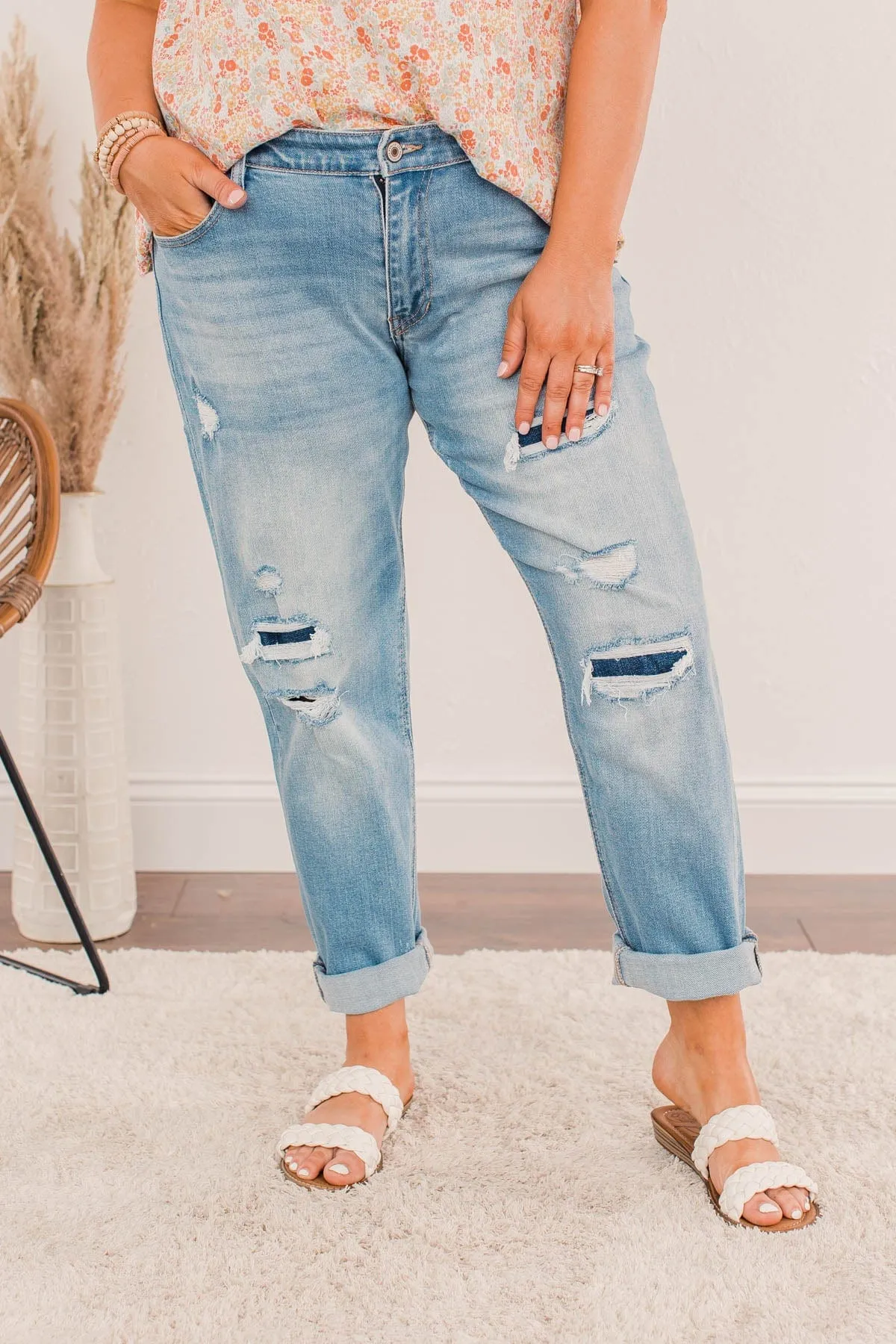 KanCan Distressed Slim Boyfriend Jeans- Reina Wash