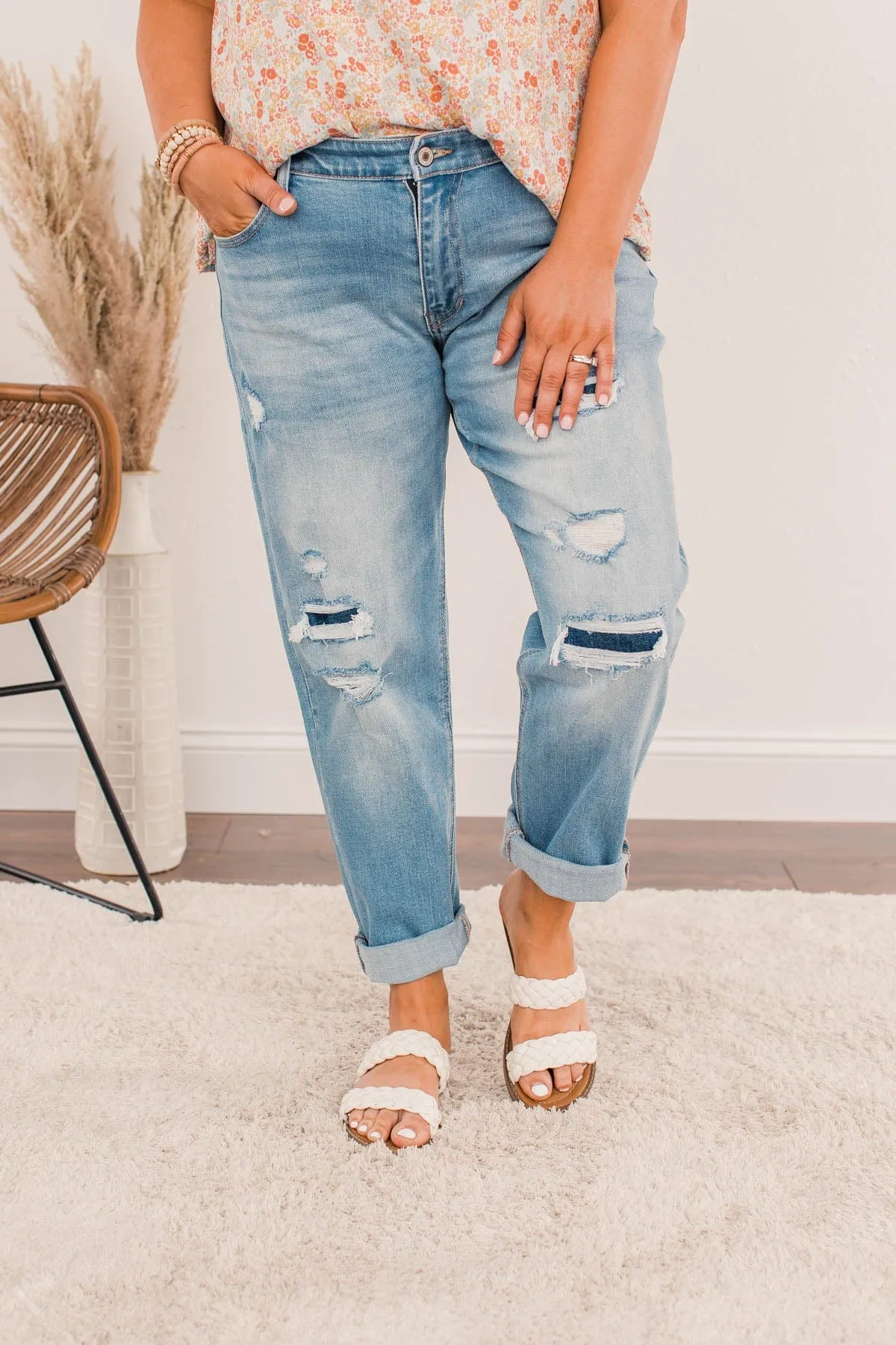 KanCan Distressed Slim Boyfriend Jeans- Reina Wash