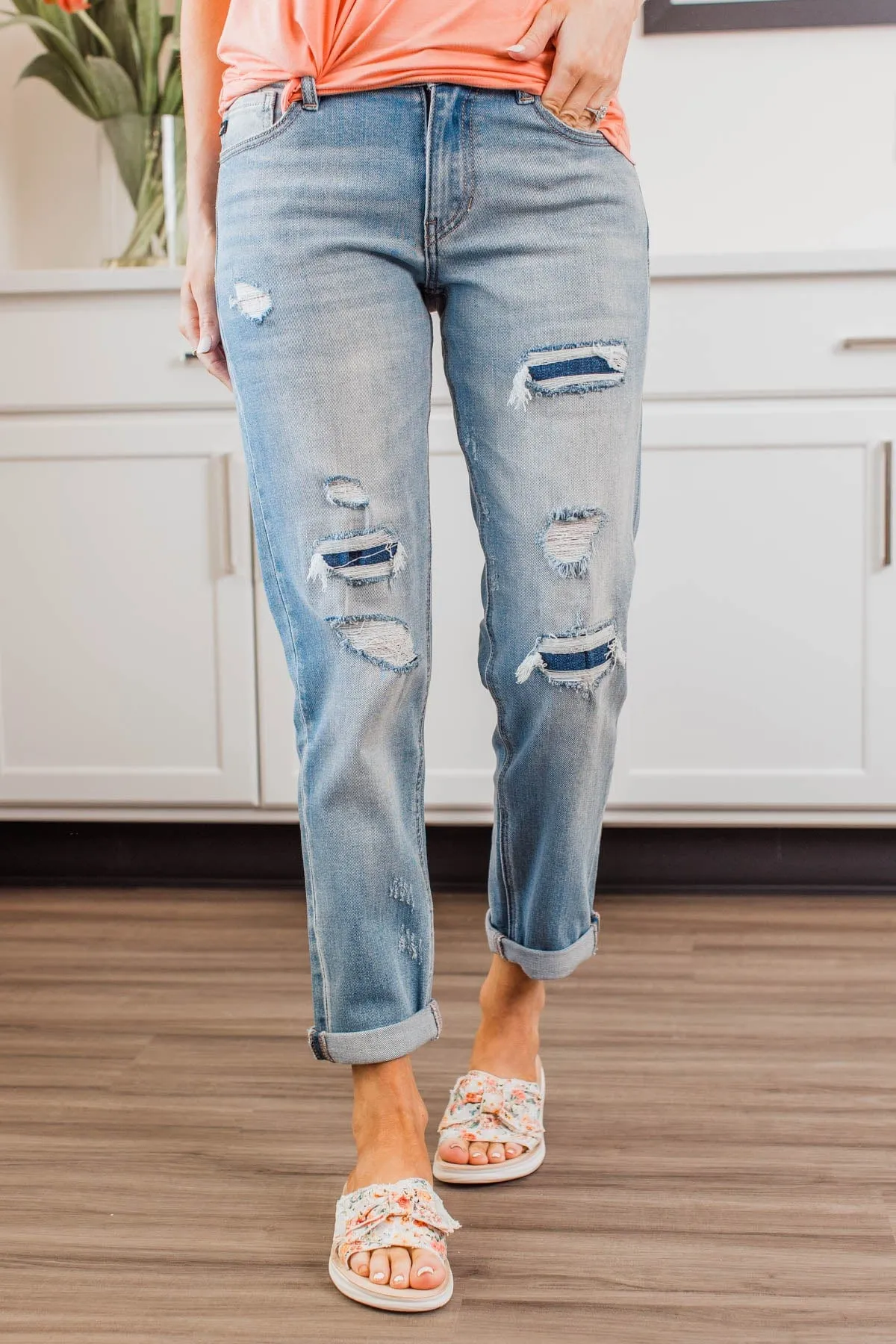 KanCan Distressed Slim Boyfriend Jeans- Reina Wash