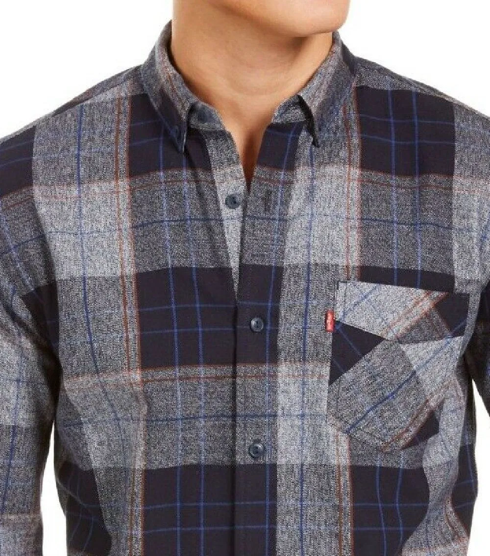 Levi's Men's Booth Regular-Fit Plaid Flannel Shirt Gray Size Small