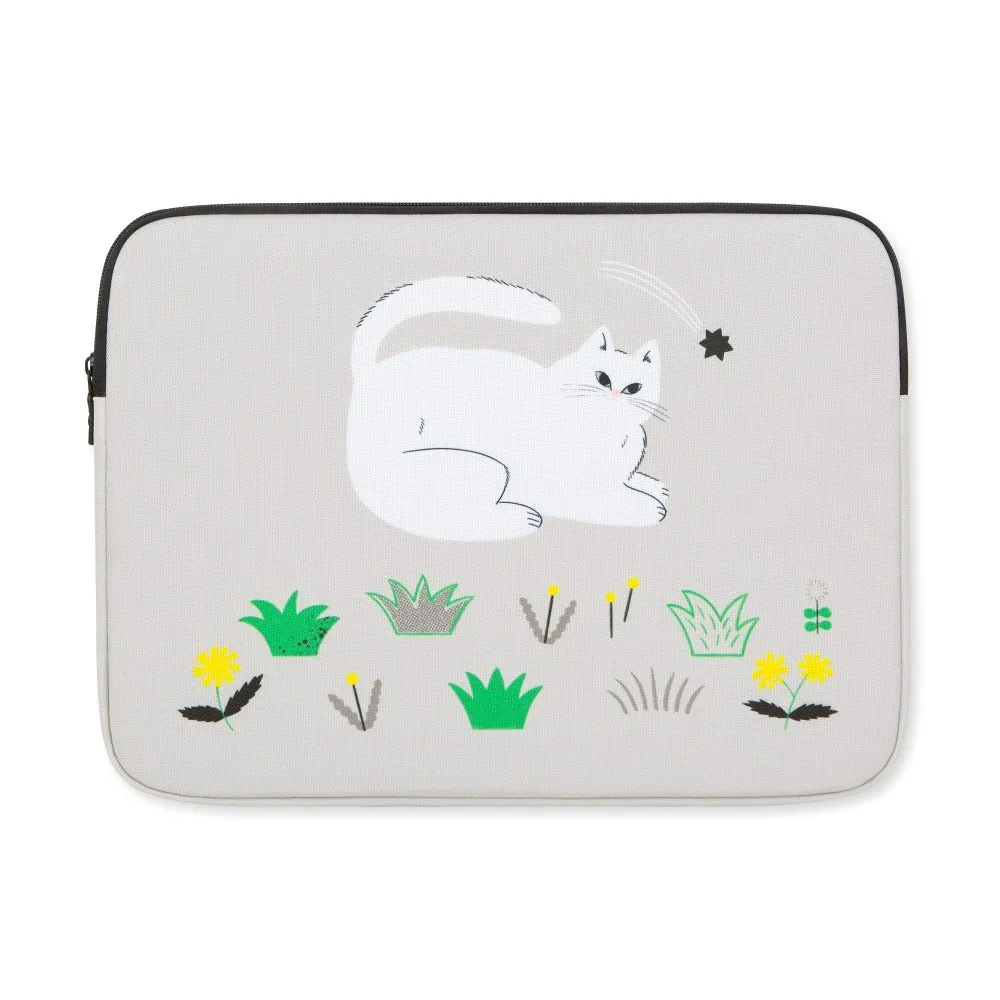 Light Gray WHITE CAT Graphic Laptop Sleeves 13 15 inch Cases Protective Covers Handbags Square Pouches Designer Artist Prints Sc