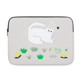 Light Gray WHITE CAT Graphic Laptop Sleeves 13 15 inch Cases Protective Covers Handbags Square Pouches Designer Artist Prints Sc