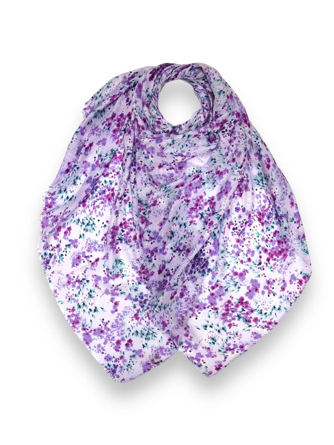 Lilac Spring Floral Raw Edge Scarf