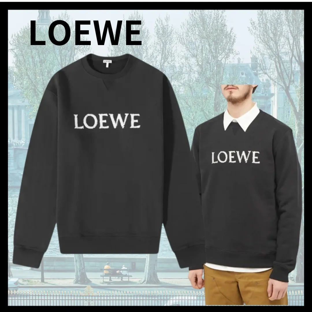 LOEWE  |Crew Neck Pullovers Long Sleeves Plain Cotton Logo Luxury