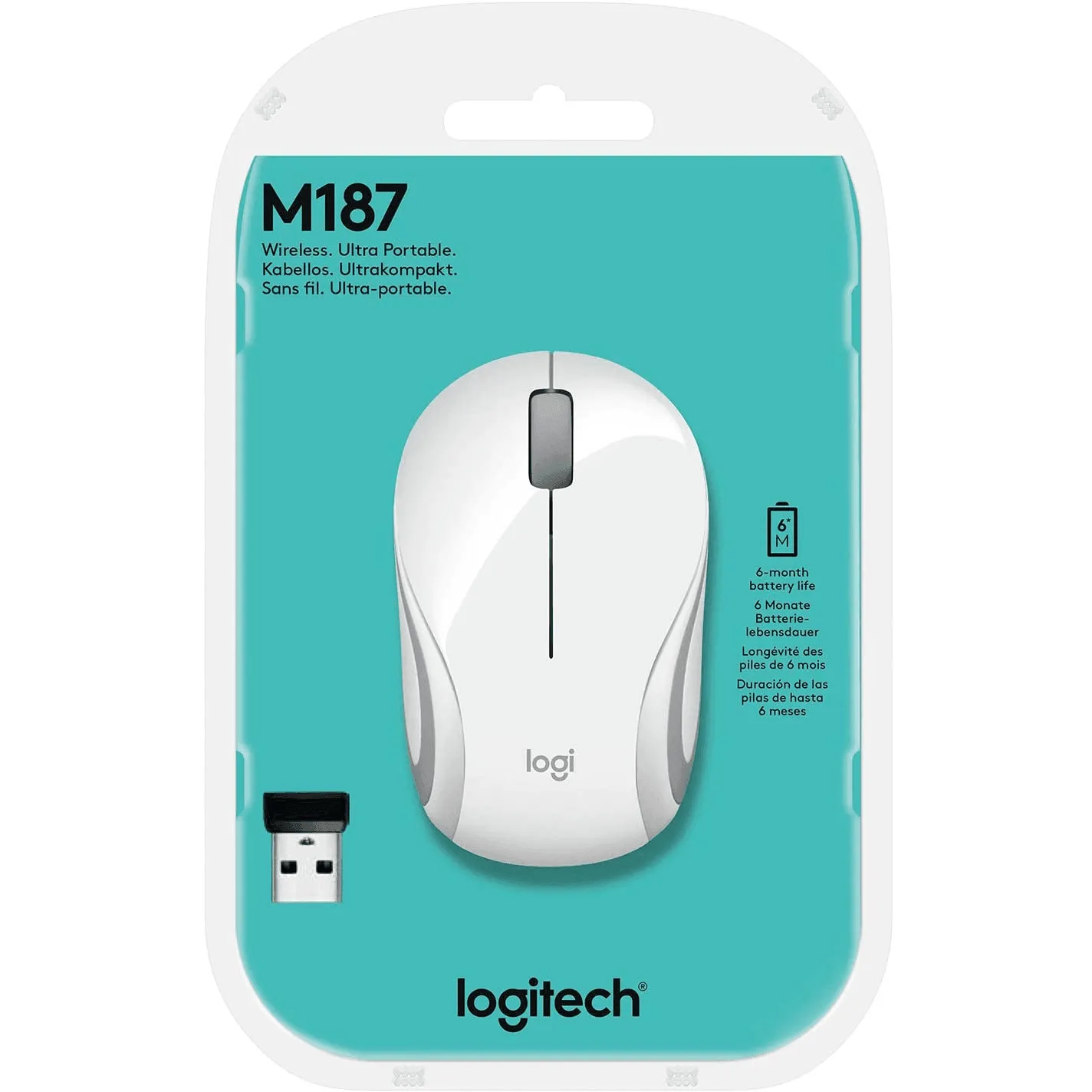 Logitech M187 Mouse Wireless Mini Small Compact Portable White