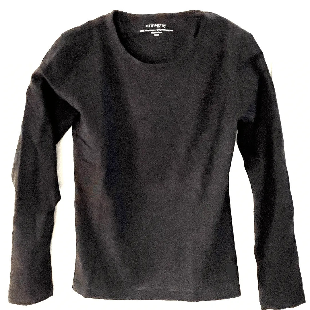 Long Sleeve Jeans Crew in Black Pima Cotton Slub