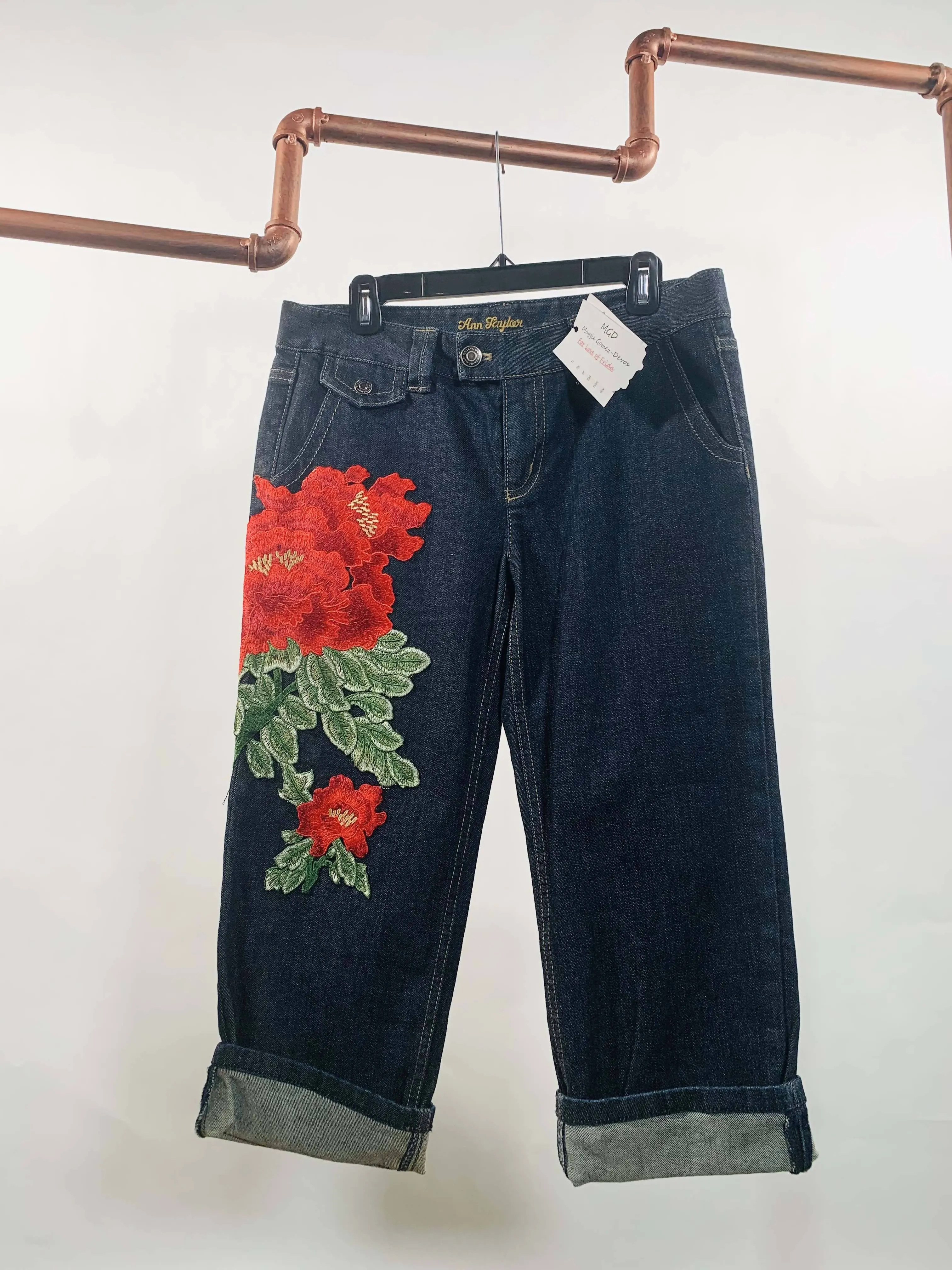 Maggie Devos-AT blue/black denim jeans w/embellishments