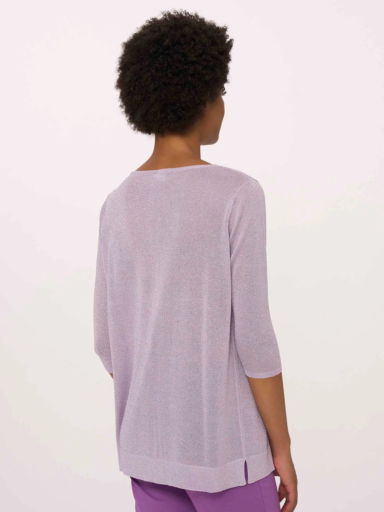 Maglia con manica 3/4 in Crêpe Lurex - Bianco