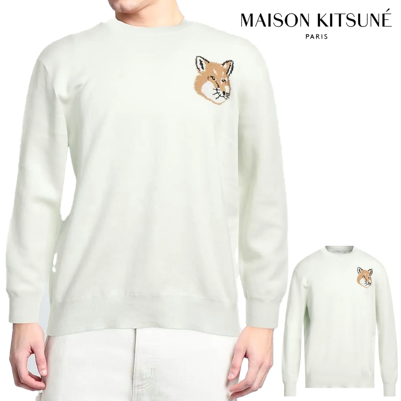 MAISON KITSUNE  |Crew Neck Pullovers Unisex Long Sleeves Plain Cotton Logo