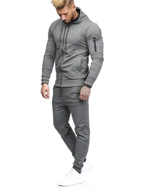 Men Activewear 2-Piece Set Long Sleeves Hooded Deep Gray Activewear Outfit