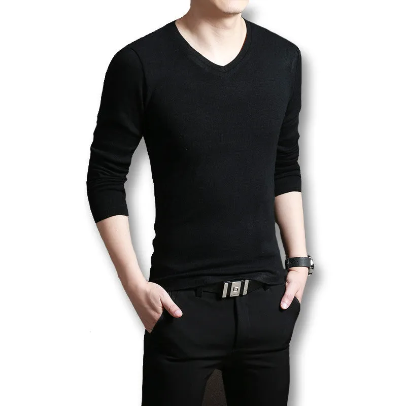 Men V Neck Sweaters and Pullovers Men's Casual Slim Fit Long Sleeved Knitted Sweaters Pullovers Outwear SM6