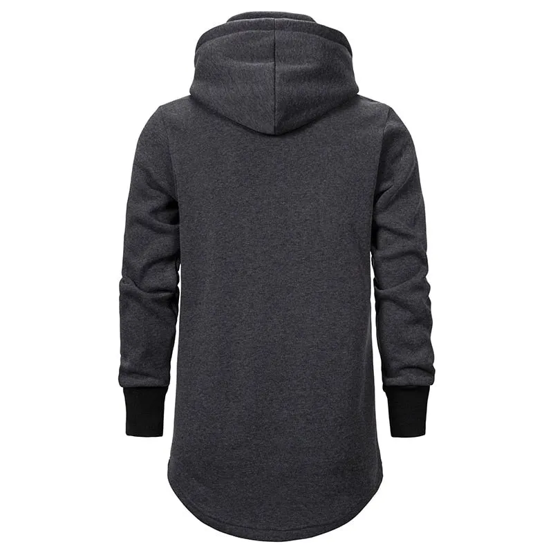 Men's Polyester Long Slim Fit High Collar Extend Curved Hem Hoodie