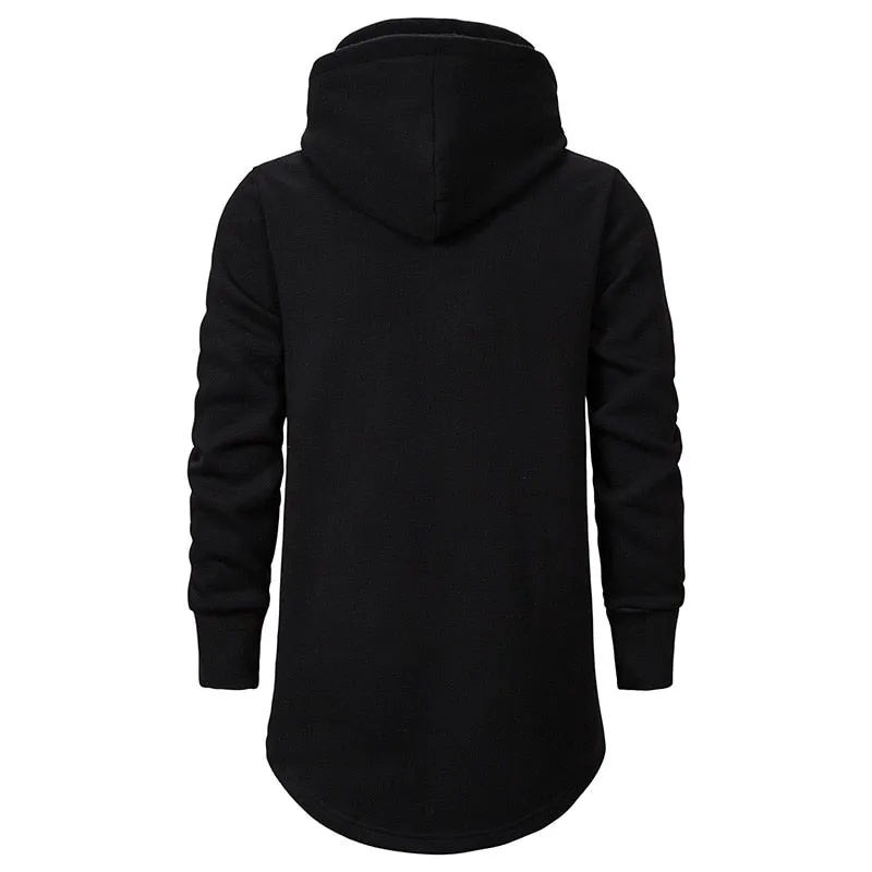 Men's Polyester Long Slim Fit High Collar Extend Curved Hem Hoodie