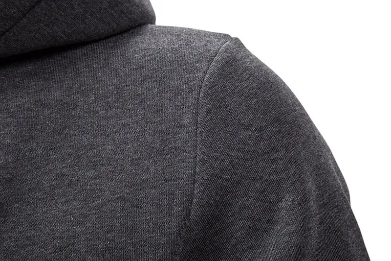 Men's Polyester Long Slim Fit High Collar Extend Curved Hem Hoodie