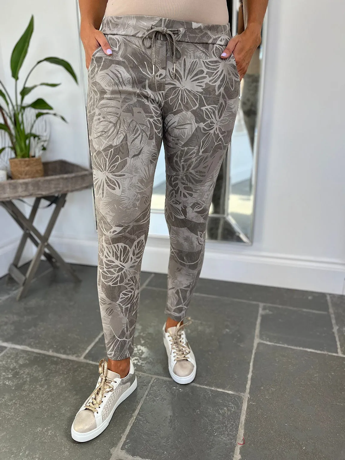 Mocha Leaf Print Magic Trousers