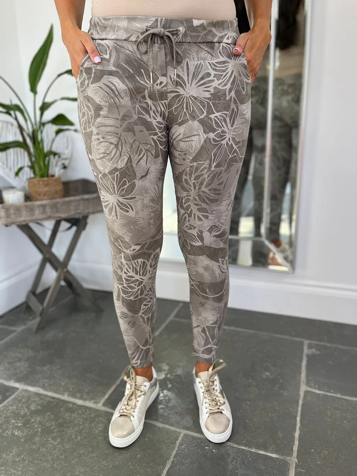 Mocha Leaf Print Magic Trousers