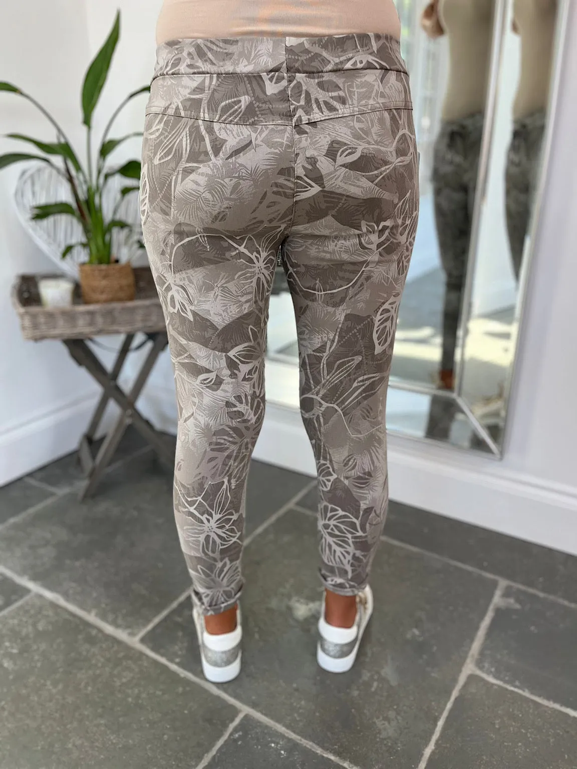 Mocha Leaf Print Magic Trousers