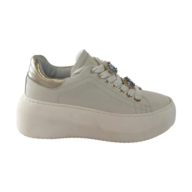 Mèlinè CC654 Sneaker in Vera Pelle Made in Italy con Accessorio Bianco Oro