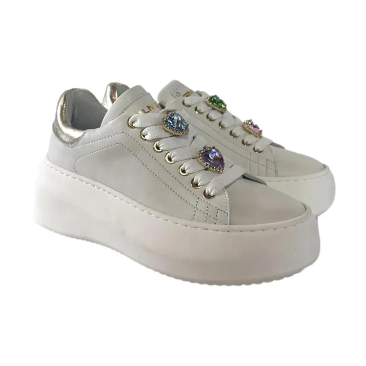 Mèlinè CC654 Sneaker in Vera Pelle Made in Italy con Accessorio Bianco Oro