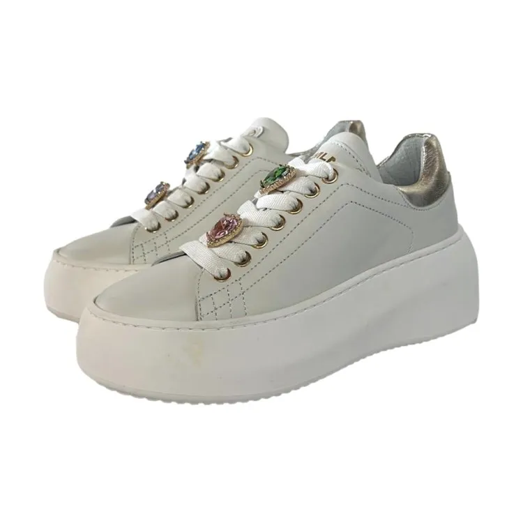 Mèlinè CC654 Sneaker in Vera Pelle Made in Italy con Accessorio Bianco Oro