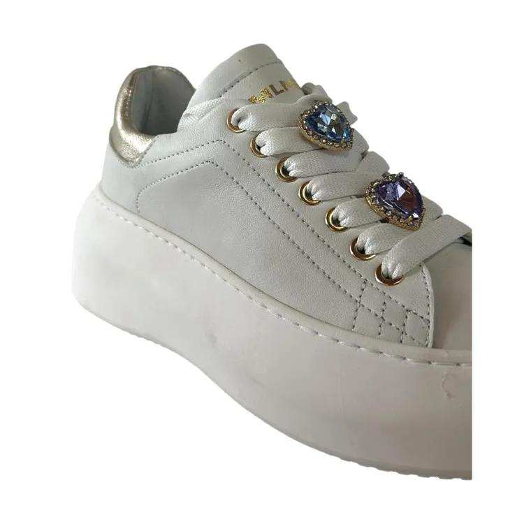 Mèlinè CC654 Sneaker in Vera Pelle Made in Italy con Accessorio Bianco Oro