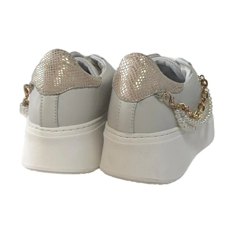 Mèlinè WT7 Sneaker in Vera Pelle Made in Italy con Accessorio Bianco Oro