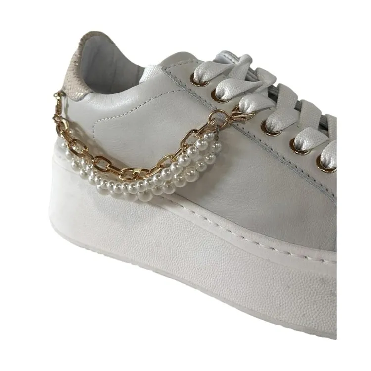 Mèlinè WT7 Sneaker in Vera Pelle Made in Italy con Accessorio Bianco Oro