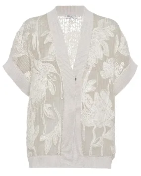 Oat Embroidered Magnolia Knit Opera Cardigan