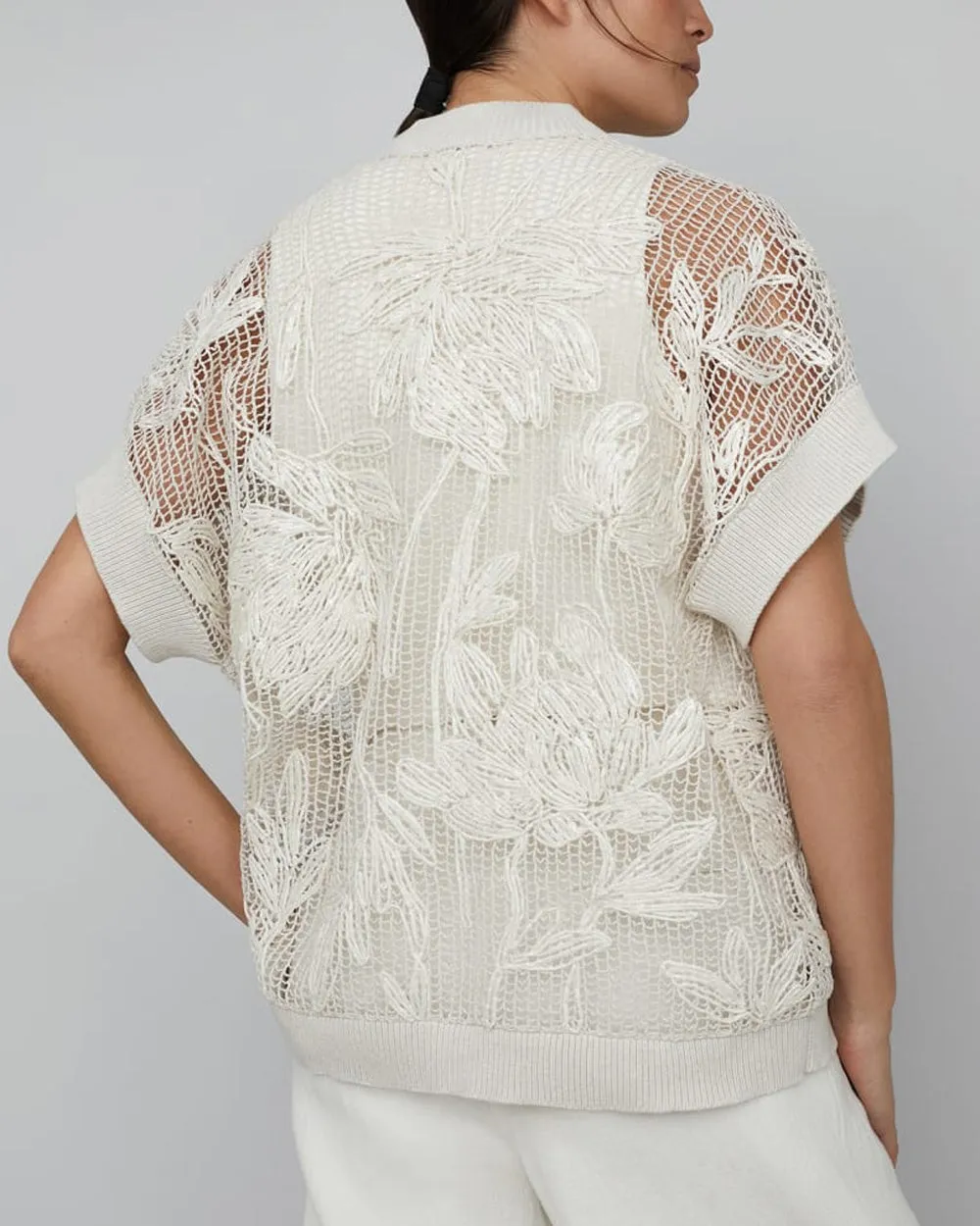 Oat Embroidered Magnolia Knit Opera Cardigan