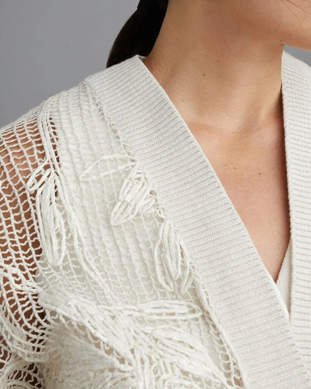 Oat Embroidered Magnolia Knit Opera Cardigan