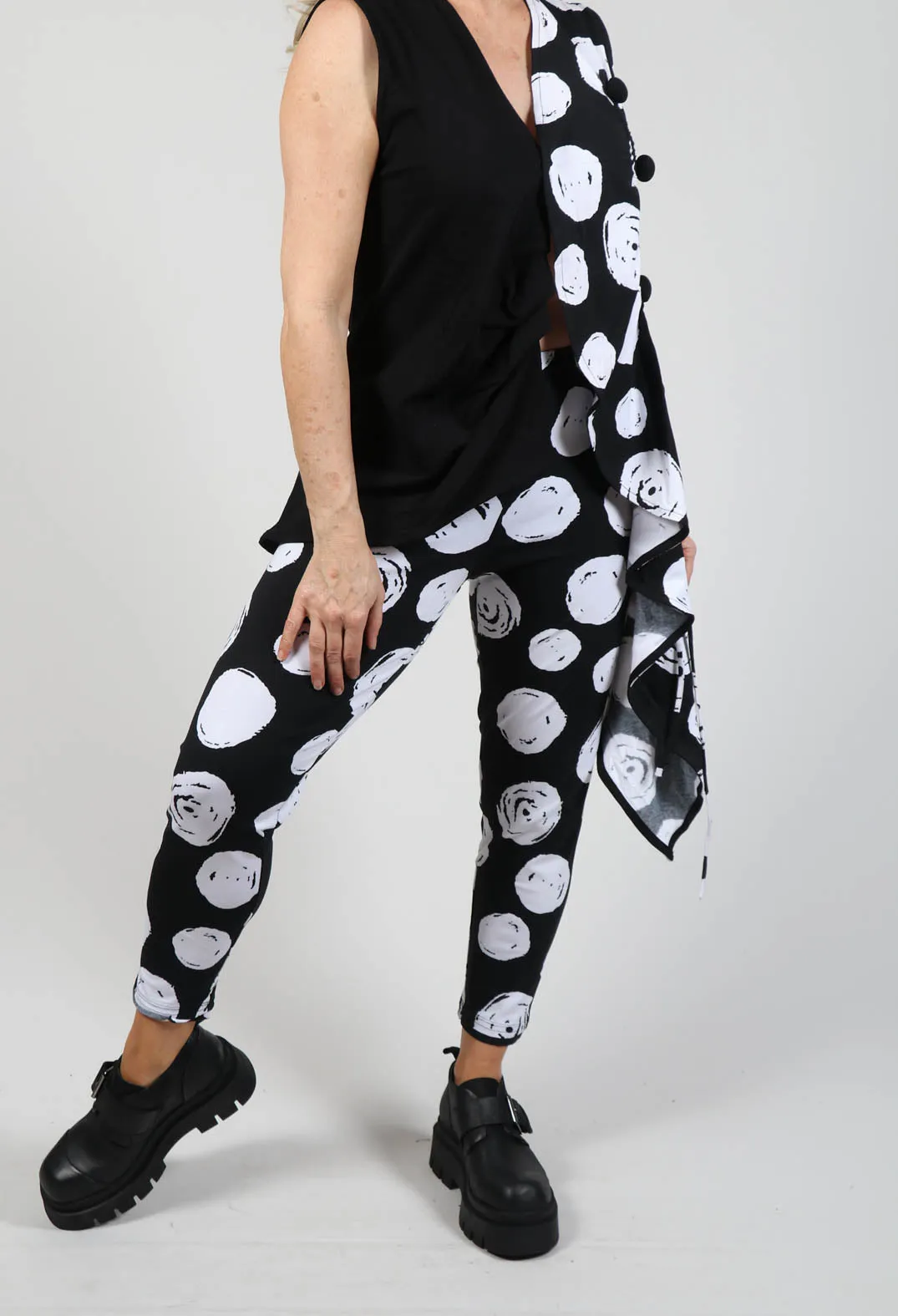 Paint Polka Dot Print Leggings in Black