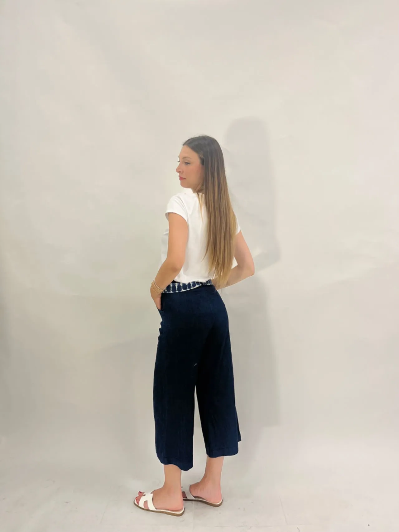 Pantaloni jeans leggero palazzo crop