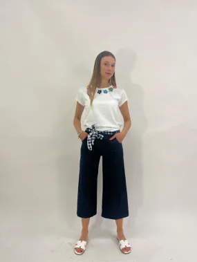 Pantaloni jeans leggero palazzo crop