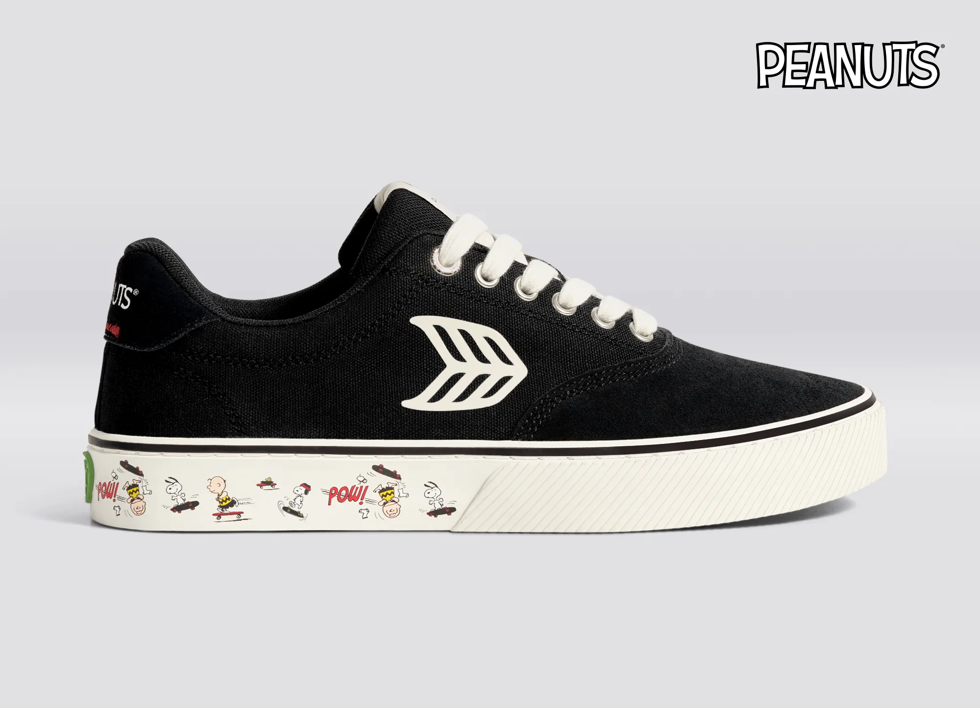 PEANUTS NAIOCA PRO Snoopy Skate Black Suede and Canvas Ivory Logo Sneaker Women