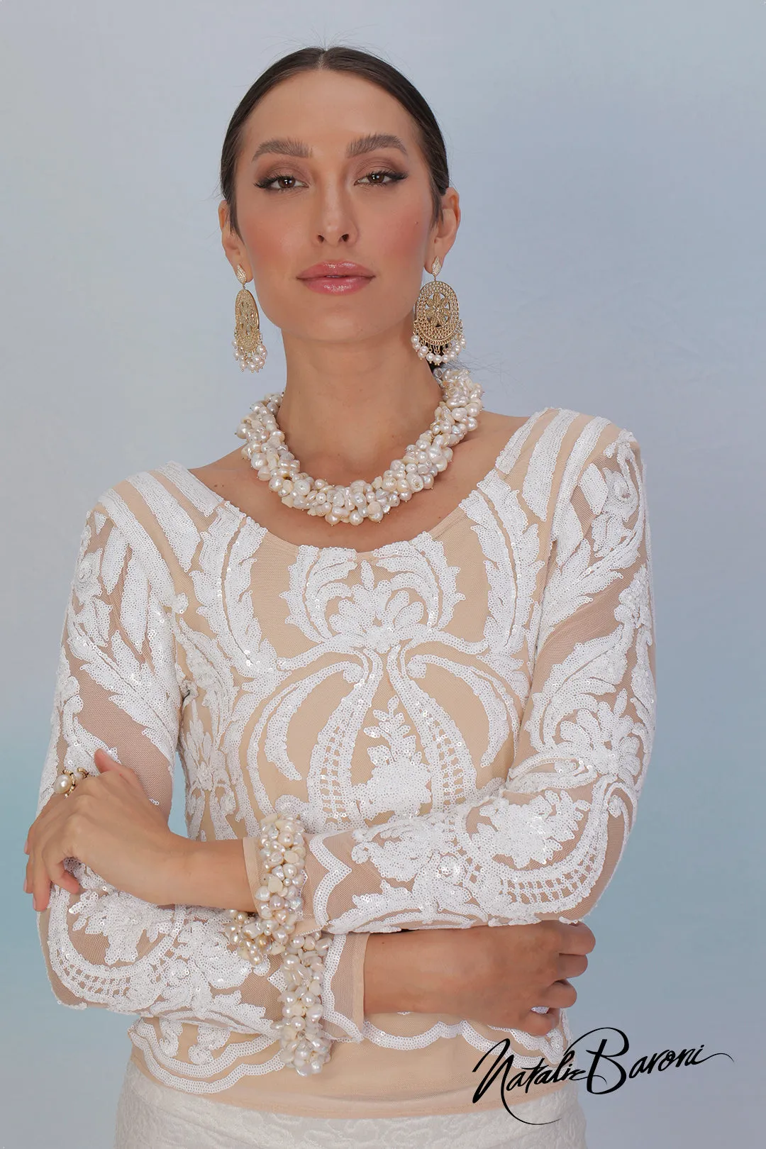 Pearl White Sequin Top - La Scala