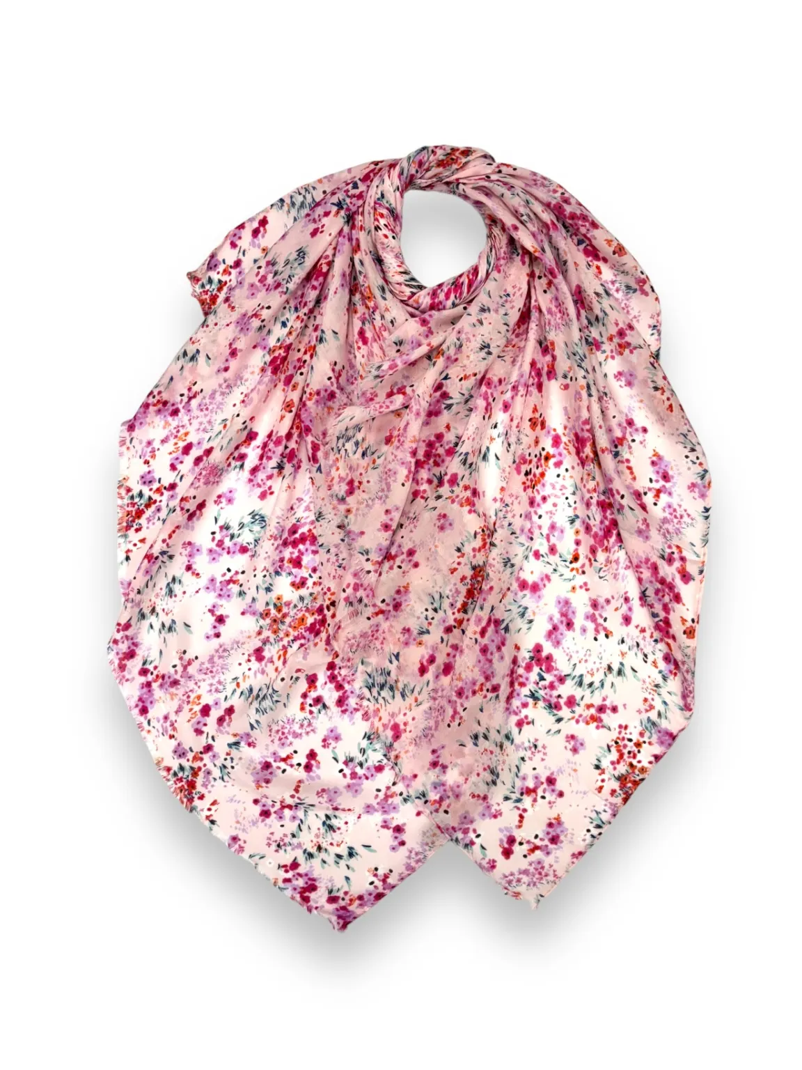 Pink Spring Floral Raw Edge Scarf