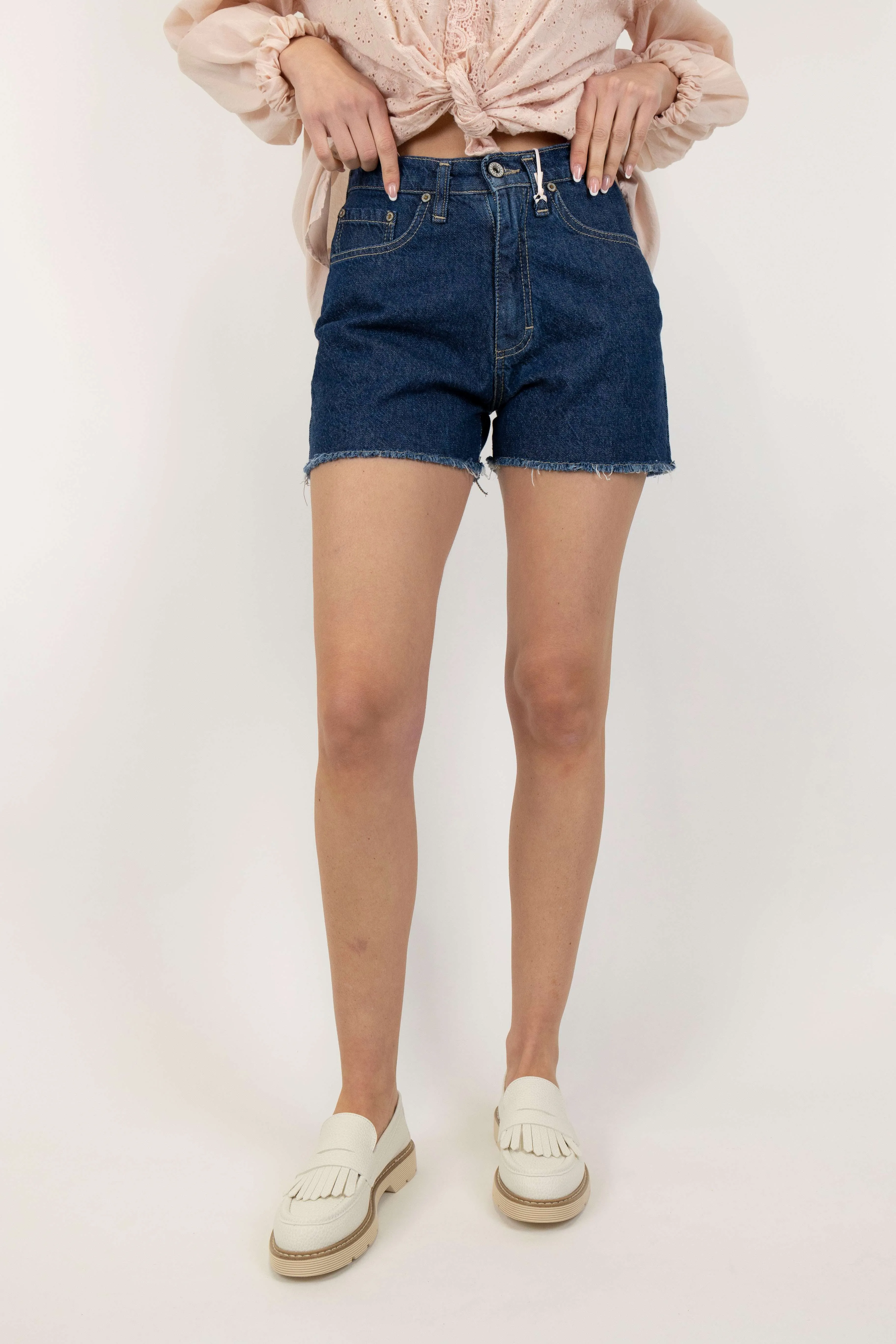 Please - Shorts jeans taglio sfrangiato ed a vita alta