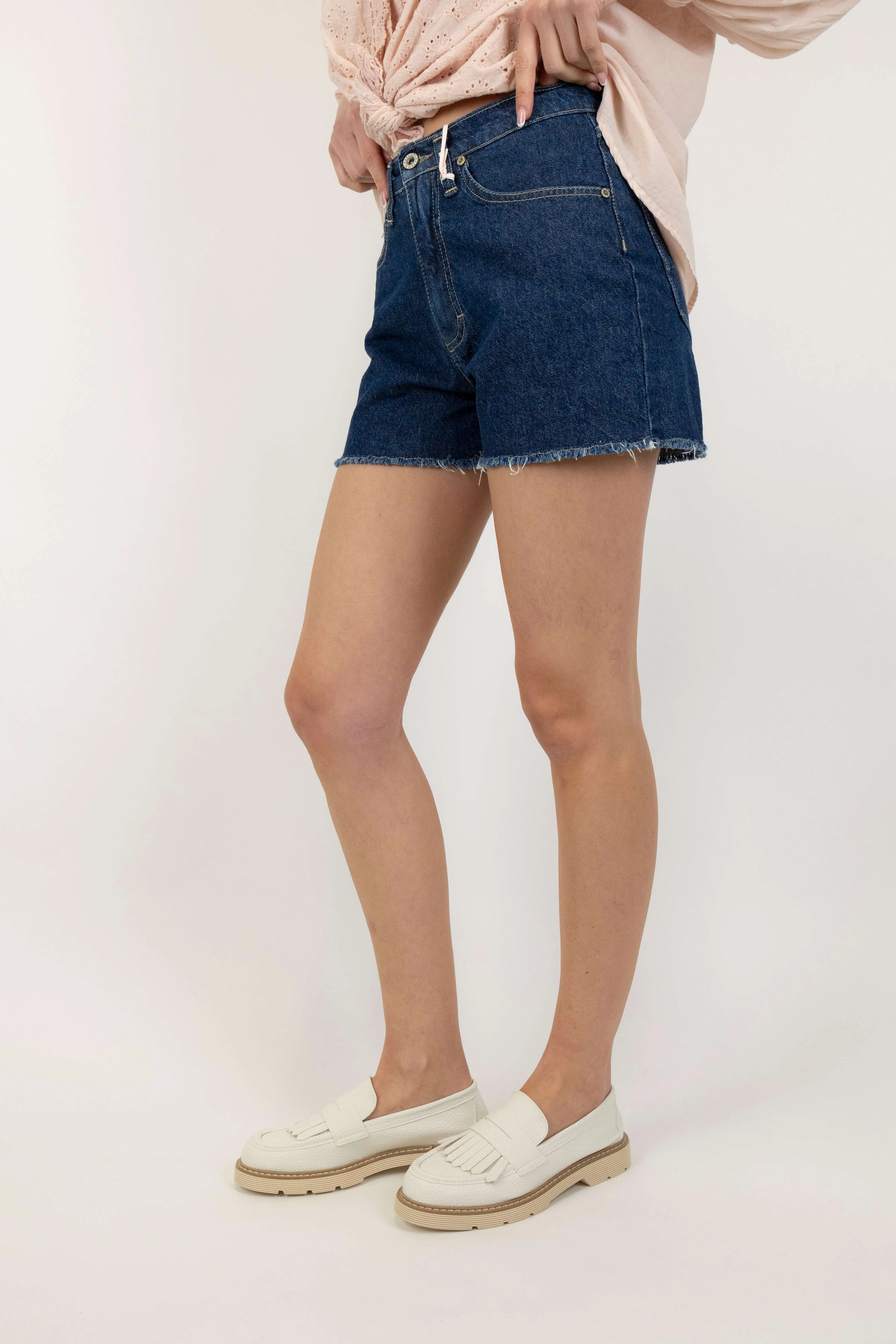 Please - Shorts jeans taglio sfrangiato ed a vita alta