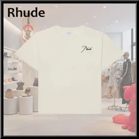 RHUDE  |Crew Neck Pullovers Street Style Cotton Short Sleeves Logo