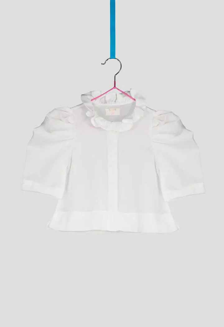 Ruffle Neckline Puff Sleeve Shirt