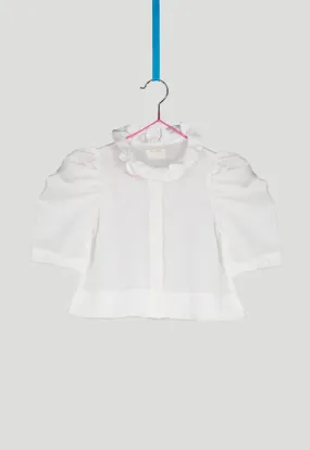 Ruffle Neckline Puff Sleeve Shirt