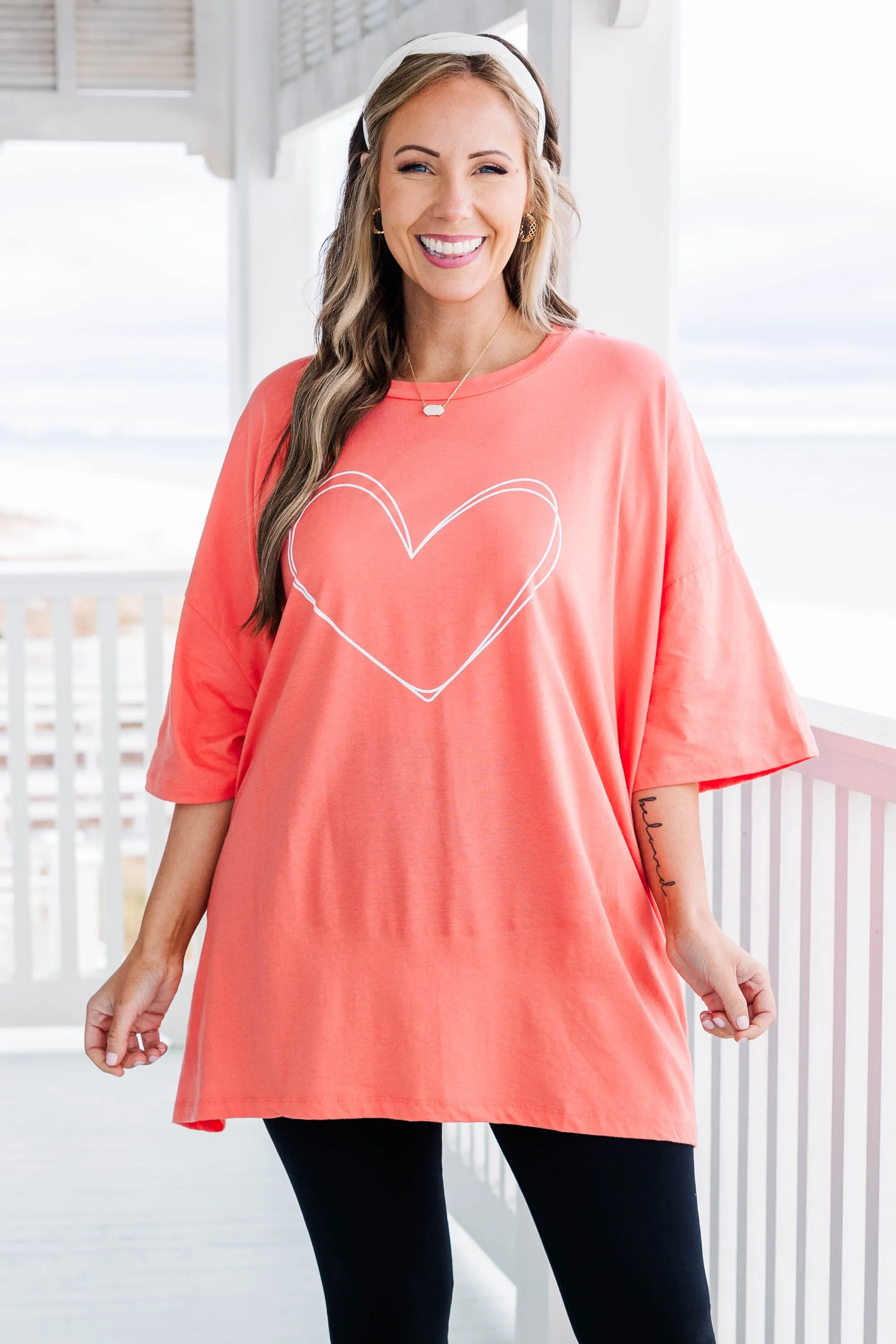 Sacred Heart Boyfriend Tee, Dark Coral