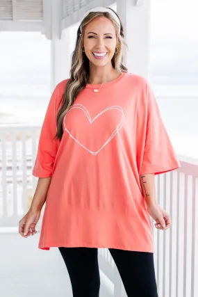 Sacred Heart Boyfriend Tee, Dark Coral