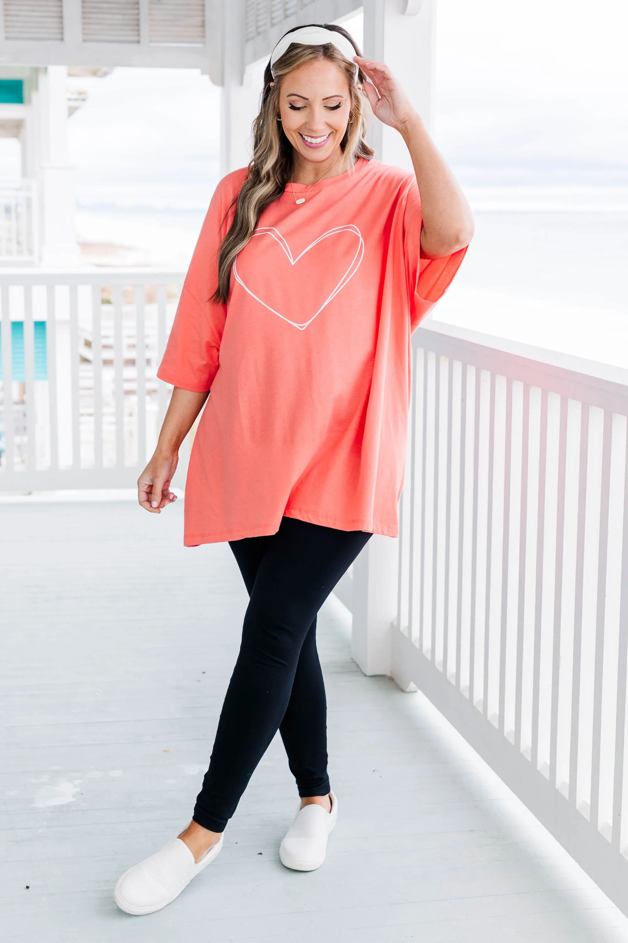 Sacred Heart Boyfriend Tee, Dark Coral