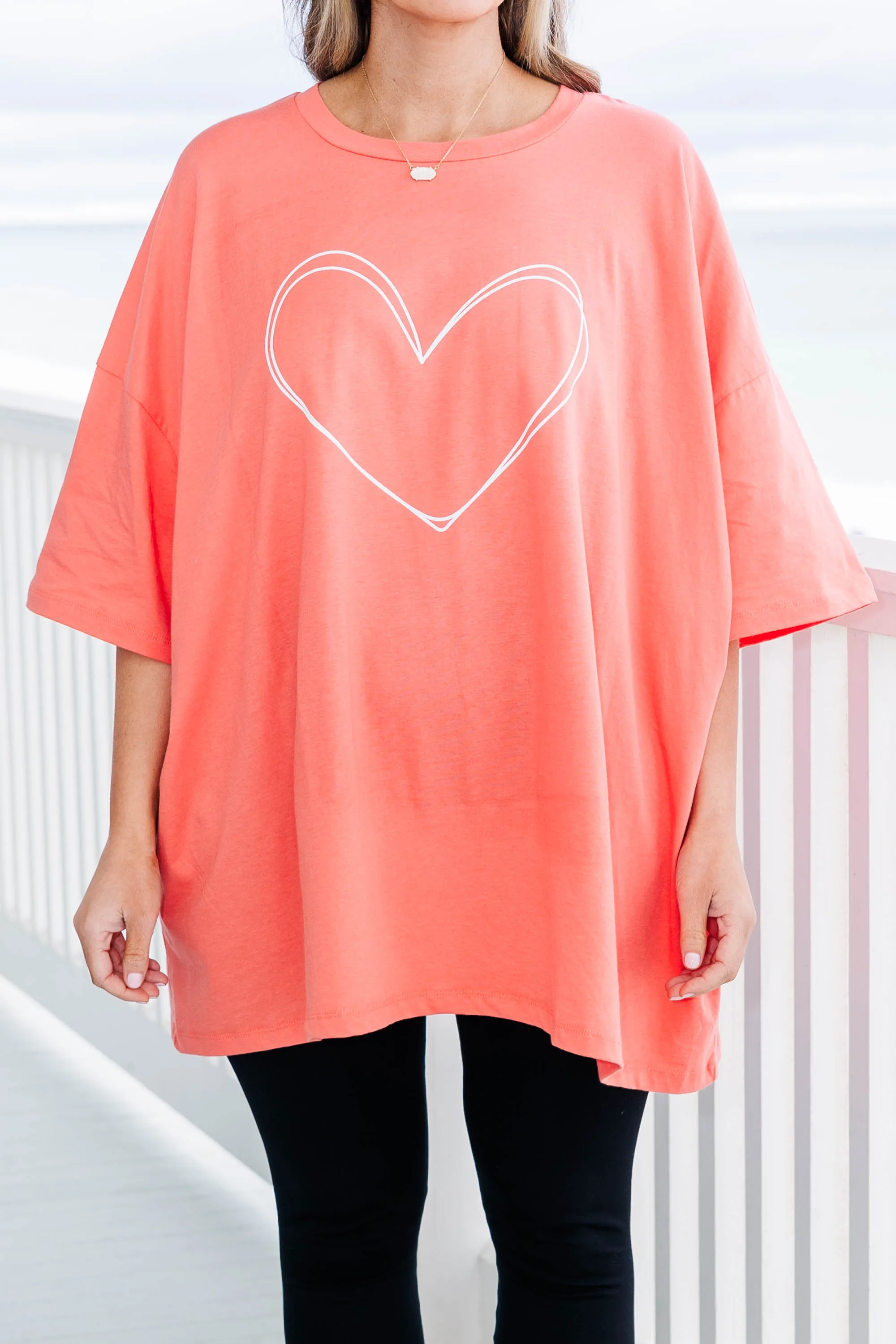 Sacred Heart Boyfriend Tee, Dark Coral