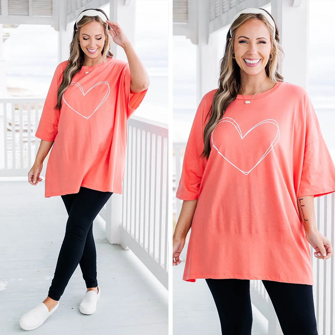 Sacred Heart Boyfriend Tee, Dark Coral