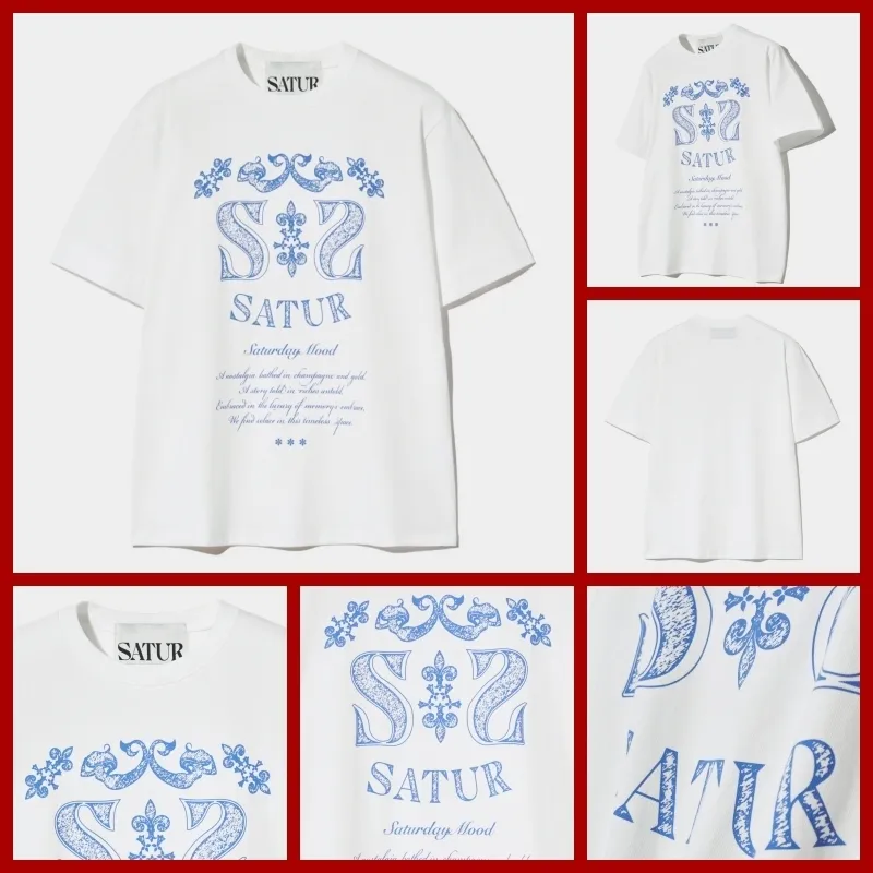 SATUR  |Pullovers Unisex Street Style Cotton Short Sleeves Logo