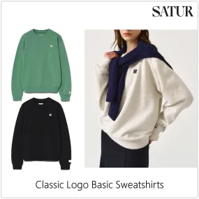 SATUR  |Street Style U-Neck Long Sleeves Plain Cotton