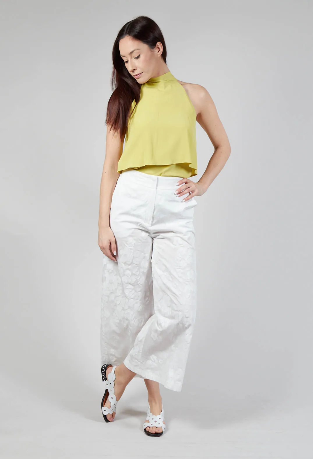 Seersucker Print Trousers in White