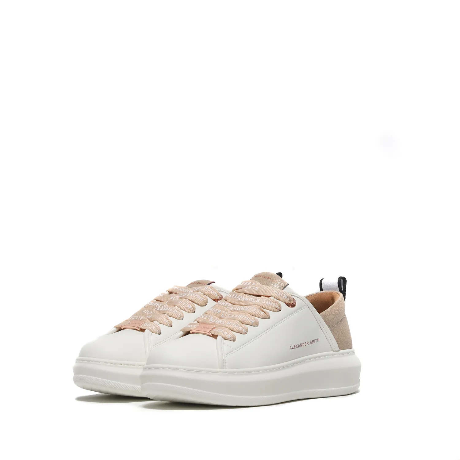 Sneaker vegana in simil pelle derivata dal mais bianca con sperone beige dorato